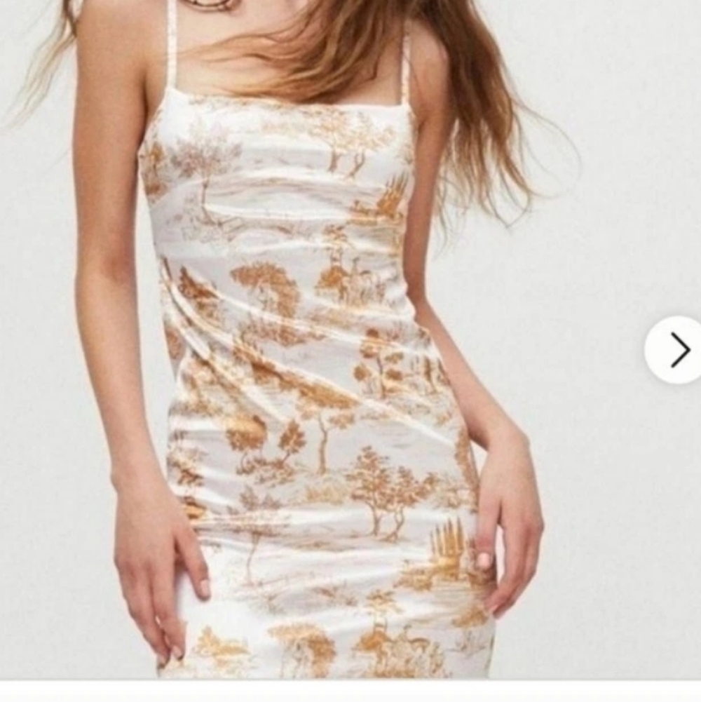 Urban Outfitters Toile De Jouy Tan and Crean Mini Slip Dress Sz L NWT